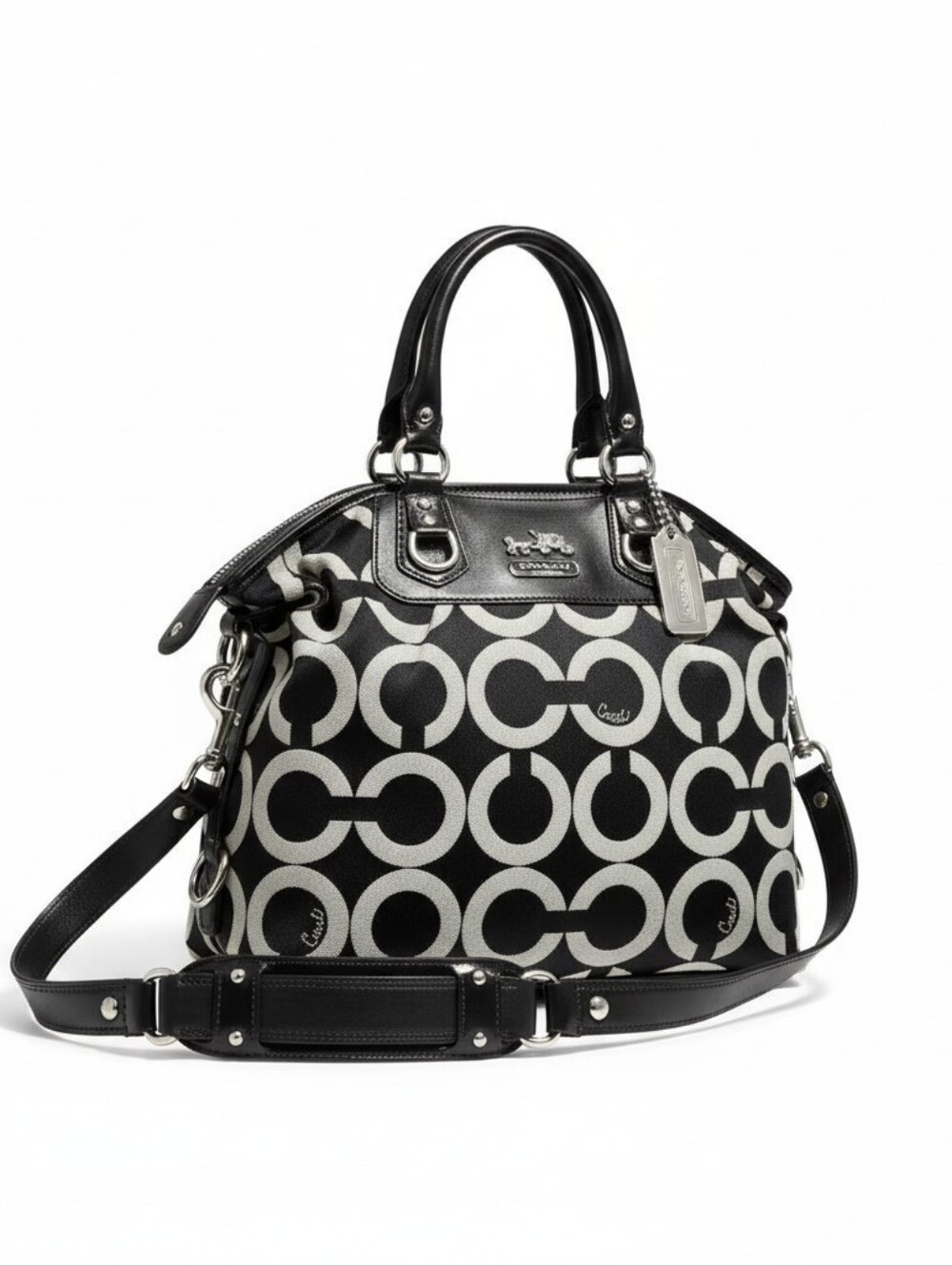 Coach Madison Lindsey OP Art Signature Zip Canvas  Satchel W/ Chrome HW No 18649